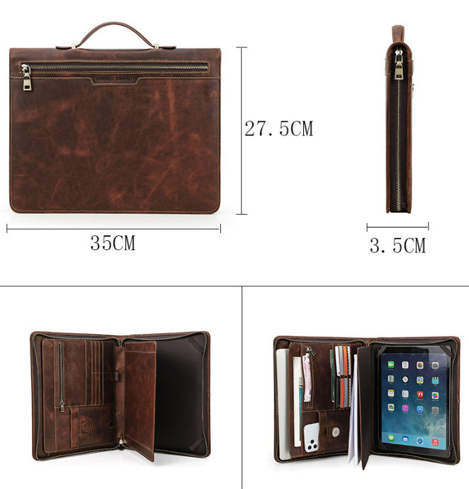 Men's Leather Portfolio, IPad Case, Business Briefcase, Card Package Folders, Personalized Name Engraving for Gift VPPBUY shop