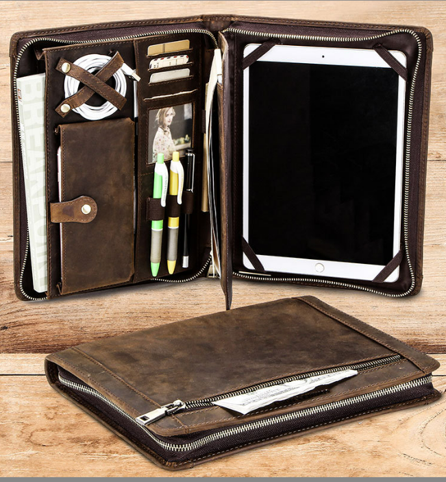 Men's Leather Portfolio, Organizer Folder, Business Briefcase, Name Engraving, Personalized For Gift CF2015 VPPBUY shop