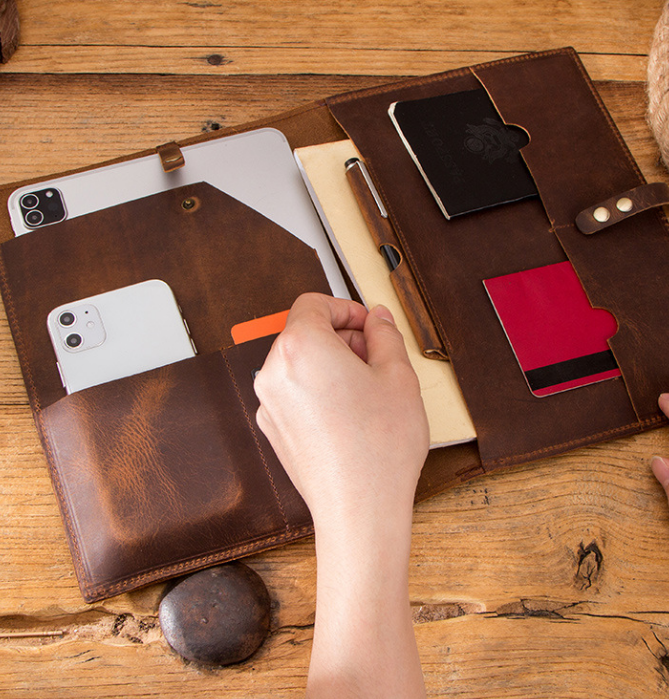 Leather Portfolio,Personalized Tablet Case Envelop, Notebook Holder, Organizer Folders, Engraving for Gift VPPBUY shop