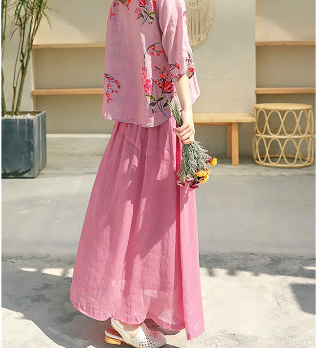 Elastic Waist Women Skirts, Summer Linen Skirt VPPBUY shop