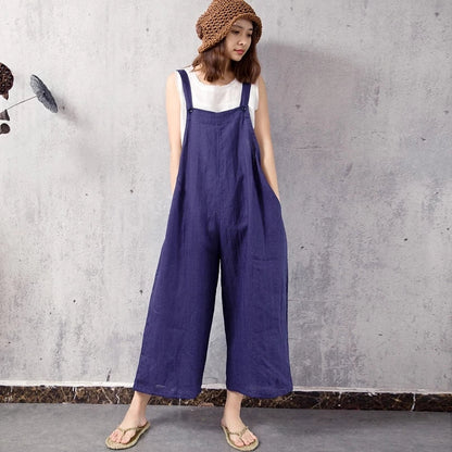 Navy Blue Ramie Women Jumpsuits  Romper Women Overall Jumpsuit VPPBUY shop