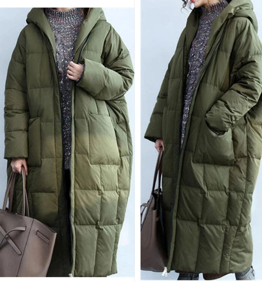 Army Green Women Winter Puffer Loose Duck Down Jackets Long Warm Women Long Down Coat 30125 VPPBUY shop