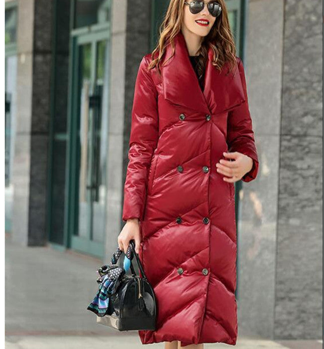 V Neck Long Women Down Coat Hooded Winter Loose 90% Duck Down Jackets VPPBUY shop