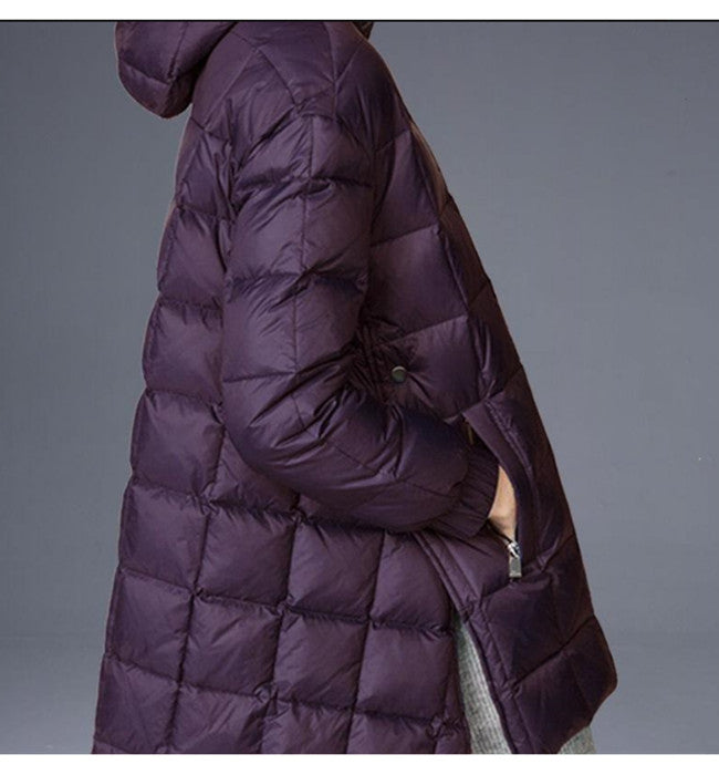 Slit Winter Duck Down Jacket, Hooded Down Jacket Women Plus Size VPPBUY shop