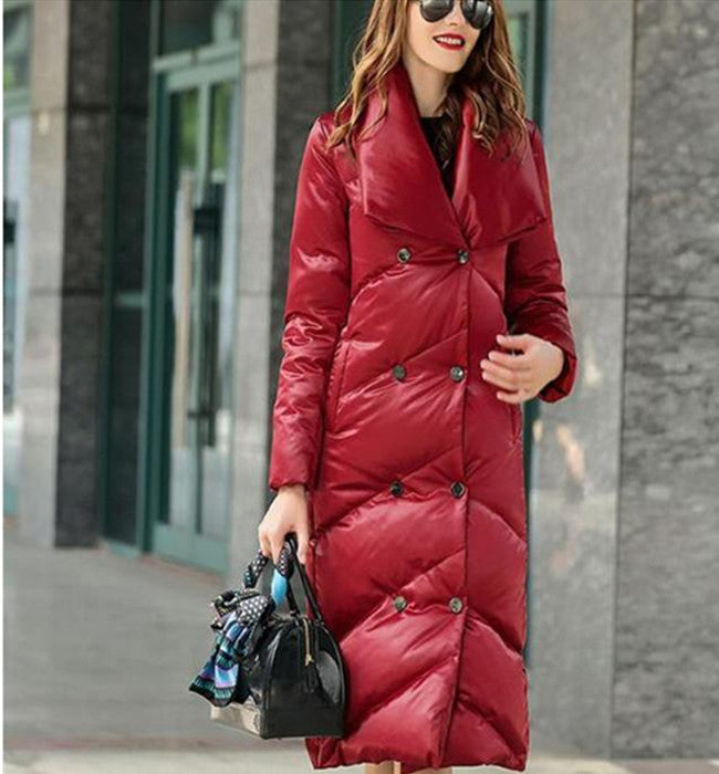 V Neck Long Women Down Coat Hooded Winter Loose 90% Duck Down Jackets VPPBUY shop