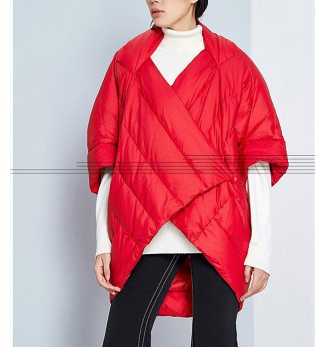 Two Ways Wear Women Jacket, Winter Puffer Coat Cloak, Loose Duck Down Jackets Cape 2239 VPPBUY shop