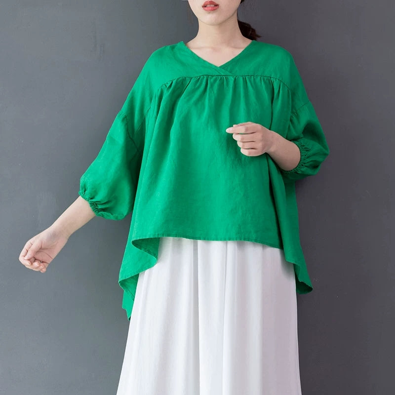 Women Linen Tops Women Blouse Short Sleeves Loose Style VPPBUY shop