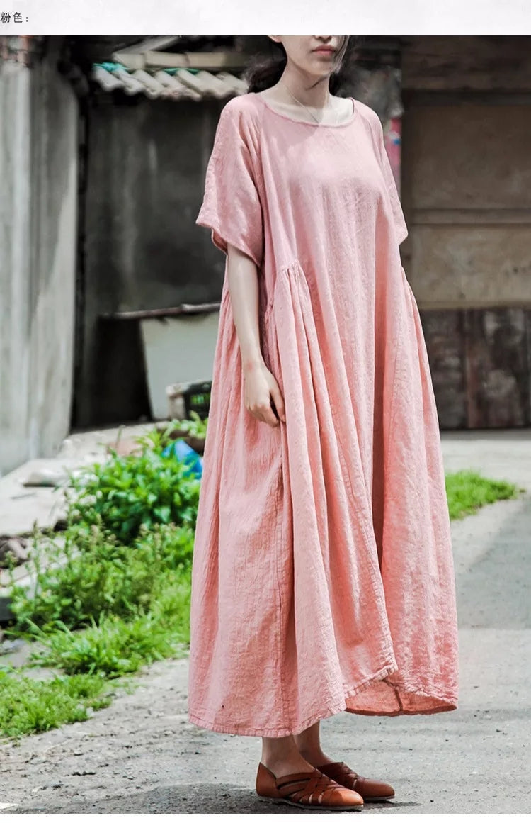 Pink Loose fitting Linen Women  Dresses 3/4 Sleeves  CH90423 VPPBUY shop