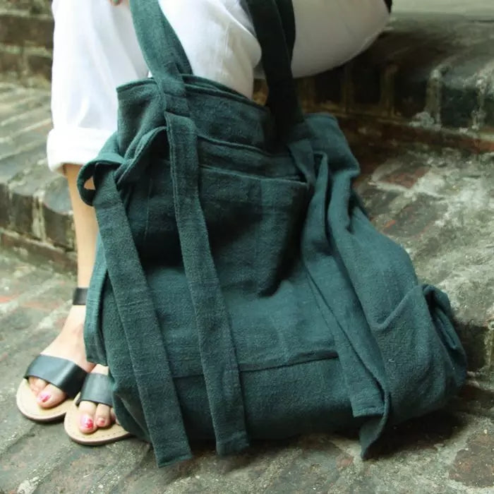 Green Women Backpack Linen Shoulder Bag VPPBUY shop