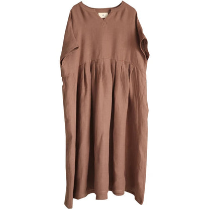 Coffee Loose Style Linen Dresses, Summer long Women Dresses ,Short Sleeve Maxi Dress 90423 VPPBUY shop