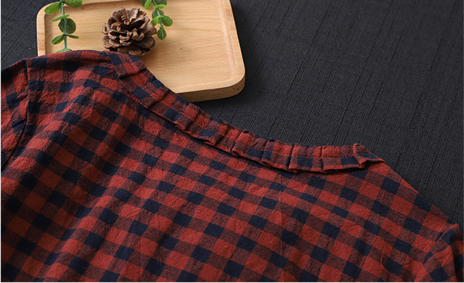 Plaid Women Casual Blouse Cotton Linen Shirts Tops DZA200851 VPPBUY shop