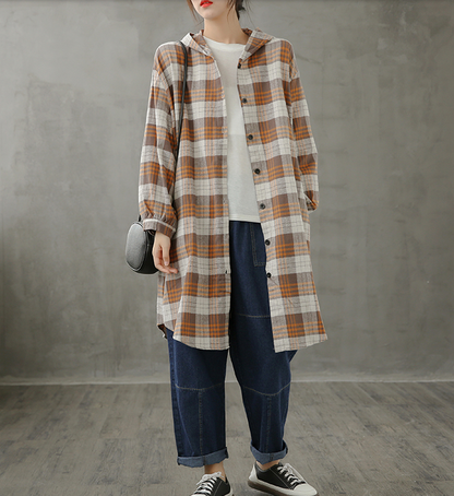 Plaid Women Casual Blouse Cotton Linen Shirts Tops DZA200961 VPPBUY shop