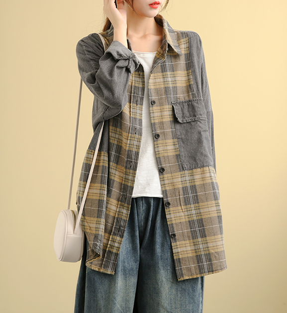 Denim Plaid Autumn Women Casual Blouse Cotton Shirts Tops DZA200853 VPPBUY shop