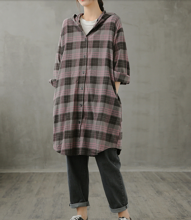 Plaid Women Casual Blouse Cotton Linen Shirts Tops DZA200961 VPPBUY shop