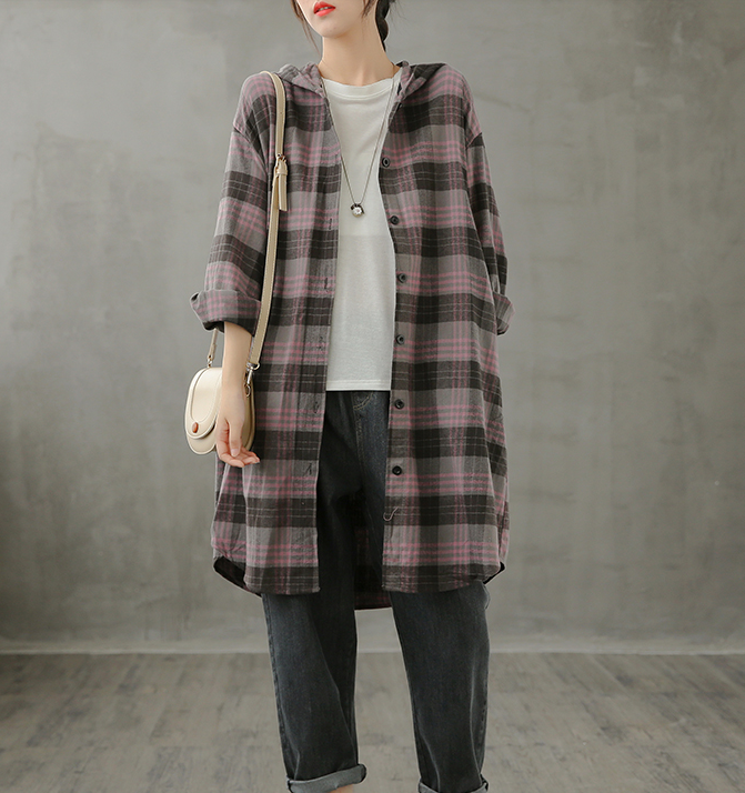 Plaid Women Casual Blouse Cotton Linen Shirts Tops DZA200961 VPPBUY shop