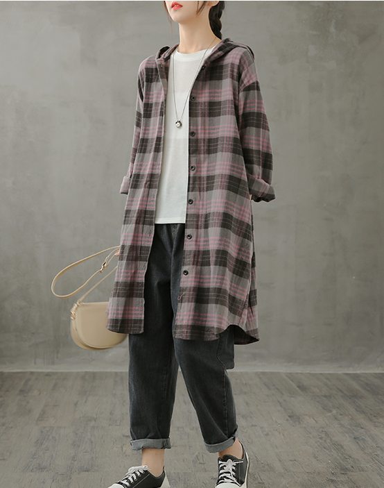 Plaid Women Casual Blouse Cotton Linen Shirts Tops DZA200961 VPPBUY shop