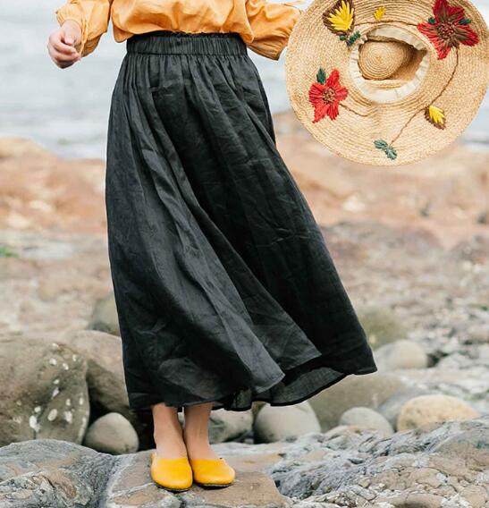 Black Women's Skirts Summer Linen Skirt Elastic Waist VPPBUY shop