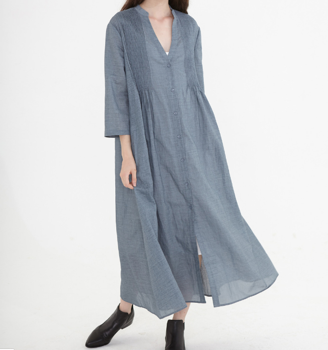 Gray Linen Shirt Women Dresses Buttons Design SJ9201229 VPPBUY shop