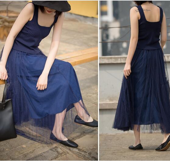 Blue Women Tutu Skirts Long Chiffon Gauze Summer Women Skirts VPPBUY shop