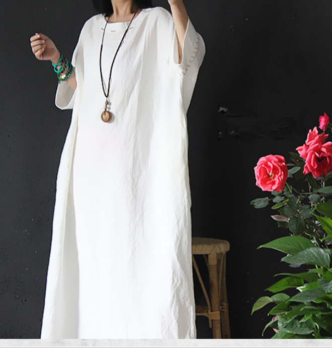 Loose Long Sleeve Linen Cotton O Neck Plus Size Women Dress VPPBUY shop