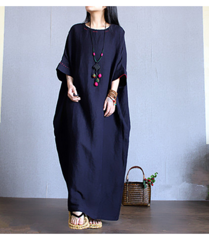 Loose Long Sleeve Linen Cotton O Neck Plus Size Women Dress VPPBUY shop