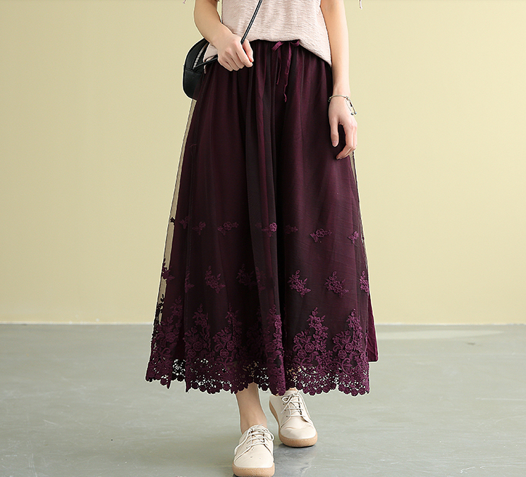 Casual polyester Cotton Cut out embroidery loose fitting Women's Skirts DZA2007191 VPPBUY shop