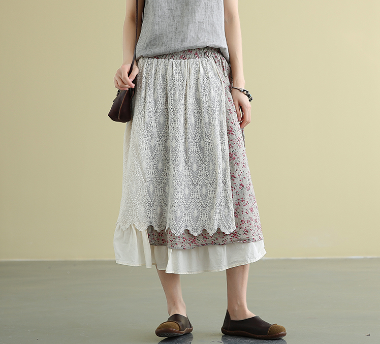 lace Casual Cotton Linen loose fitting Women's Skirts DZA2007213 VPPBUY shop