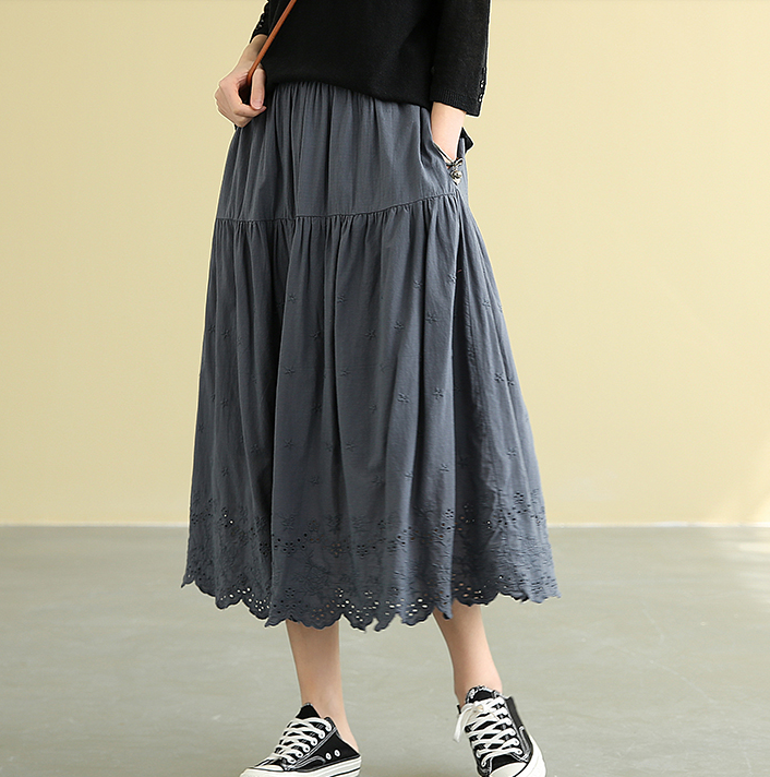 Casual Cotton Cut out embroidery loose fitting Women's Skirts DZA2007185 VPPBUY shop