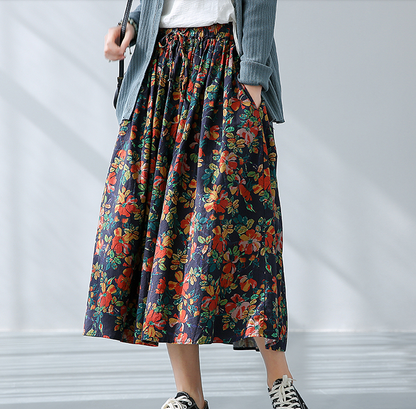 Print Casual Cotton Linen loose fitting Women's Skirts DZA2007131 VPPBUY shop