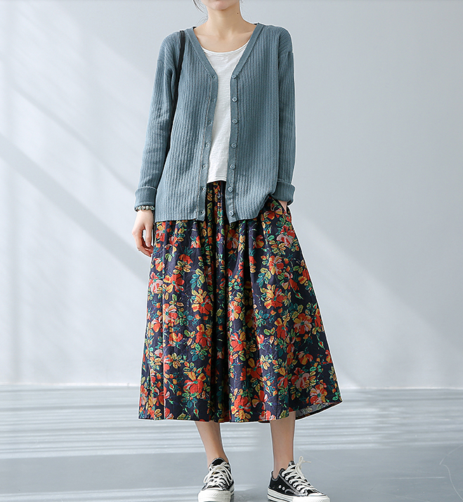 Print Casual Cotton Linen loose fitting Women's Skirts DZA2007131 VPPBUY shop