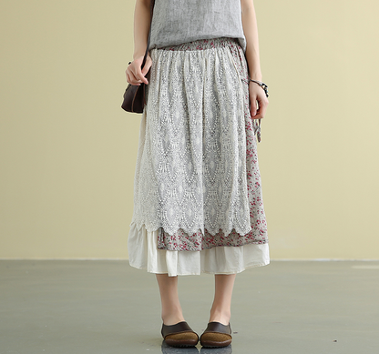 lace Casual Cotton Linen loose fitting Women's Skirts DZA2007213 VPPBUY shop