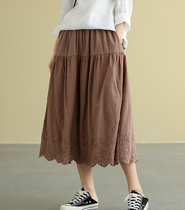 Casual Cotton Cut out embroidery loose fitting Women's Skirts DZA2007185 VPPBUY shop