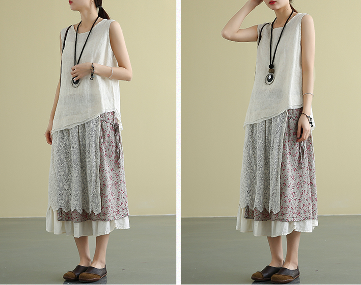 lace Casual Cotton Linen loose fitting Women's Skirts DZA2007213 VPPBUY shop