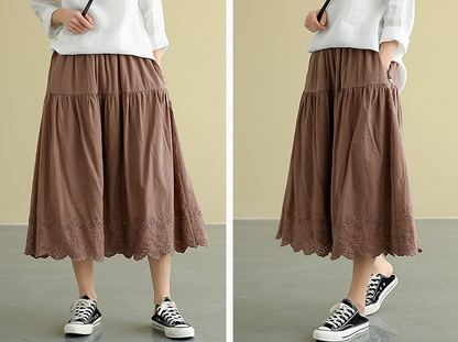 Casual Cotton Cut out embroidery loose fitting Women's Skirts DZA2007185 VPPBUY shop