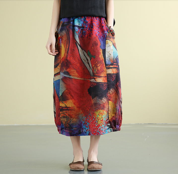 Printed Casual Cotton Linen loose fitting Women's Skirts DZA2007222 VPPBUY shop