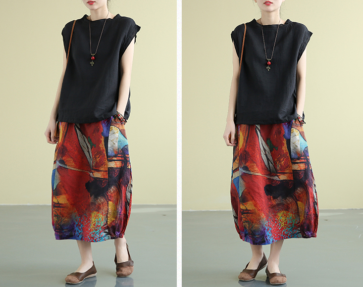 Printed Casual Cotton Linen loose fitting Women's Skirts DZA2007222 VPPBUY shop