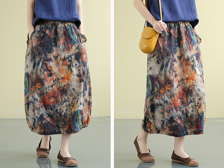 Printed Casual Cotton Linen loose fitting Women's Skirts DZA2007222 VPPBUY shop