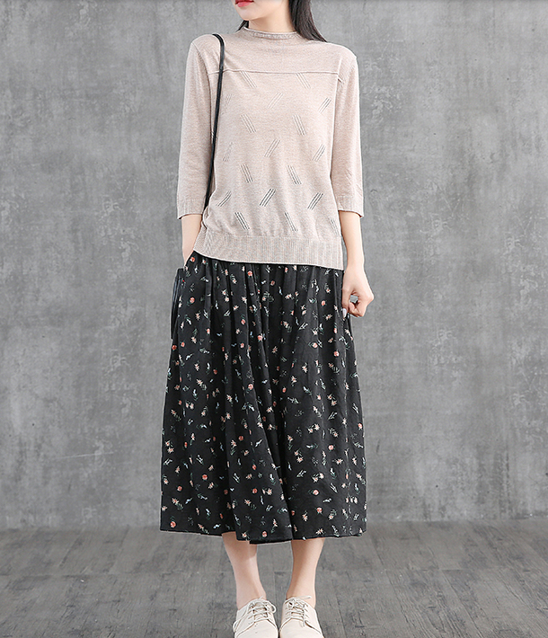 Floral Casual Cotton linen loose fitting Women's Skirts DZA2007121 VPPBUY shop