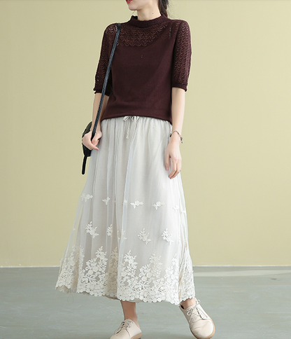 Casual polyester Cotton Cut out embroidery loose fitting Women's Skirts DZA2007191 VPPBUY shop