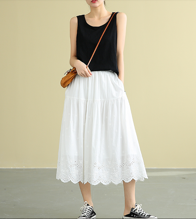 Casual Cotton Cut out embroidery loose fitting Women's Skirts DZA2007185 VPPBUY shop