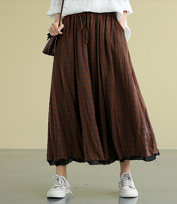 Plaid Casual Cotton Linen loose fitting Women's Skirts DZA2007211 VPPBUY shop