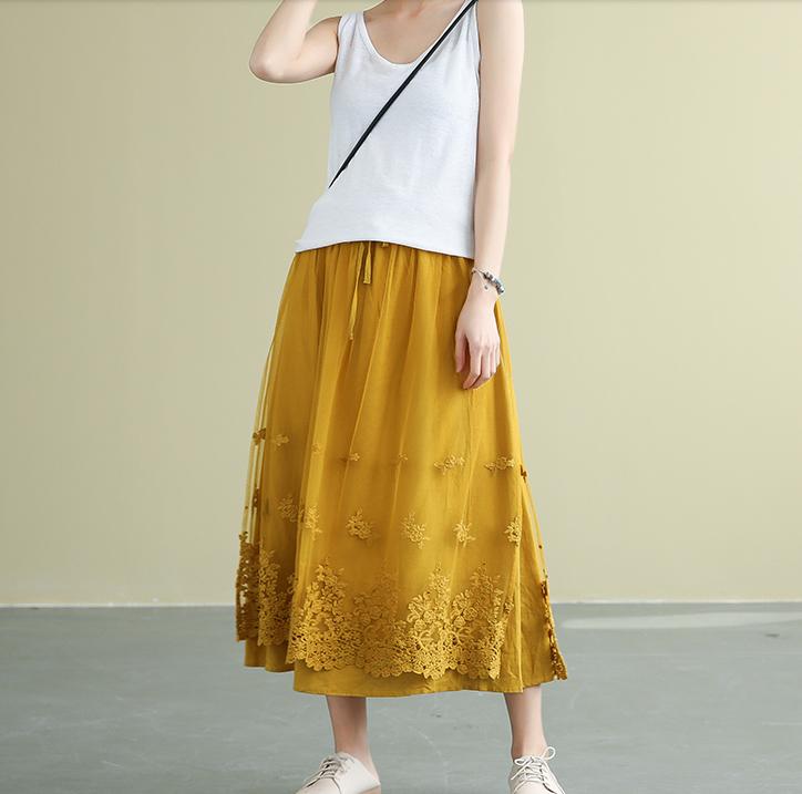 Casual polyester Cotton Cut out embroidery loose fitting Women's Skirts DZA2007191 VPPBUY shop