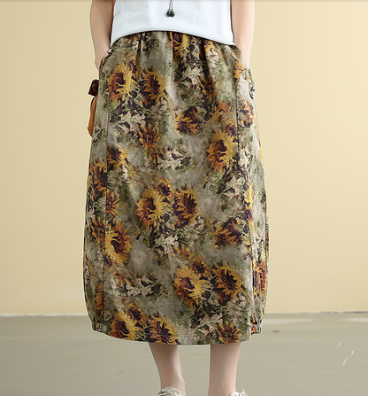 Printed Casual Cotton Linen loose fitting Women's Skirts DZA2007222 VPPBUY shop