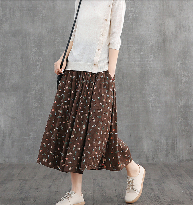 Floral Casual Cotton linen loose fitting Women's Skirts DZA2007121 VPPBUY shop