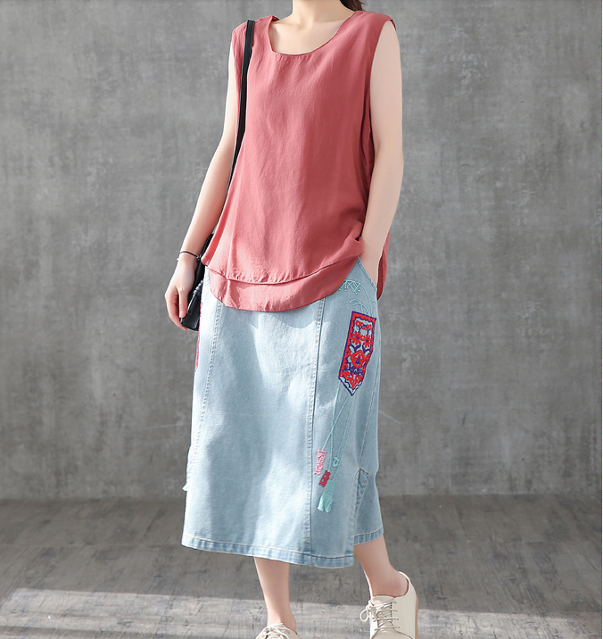 Denim Casual Cotton  loose fitting Women's Skirts DZA2007124 VPPBUY shop