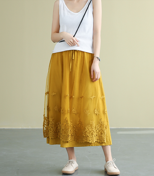 Casual polyester Cotton Cut out embroidery loose fitting Women's Skirts DZA2007191 VPPBUY shop