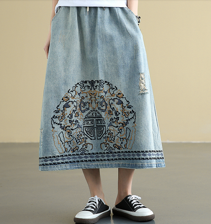 Denim Casual Cotton loose fitting Women's Skirts DZA2007221 VPPBUY shop