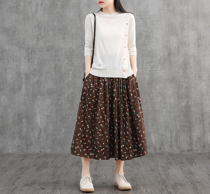 Floral Casual Cotton linen loose fitting Women's Skirts DZA2007121 VPPBUY shop