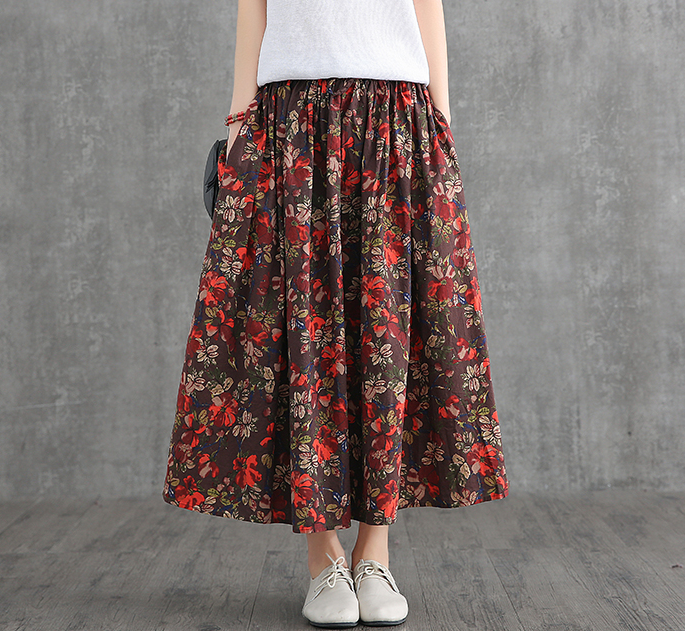 Print Casual Cotton Linen loose fitting Women's Skirts DZA2007131 VPPBUY shop