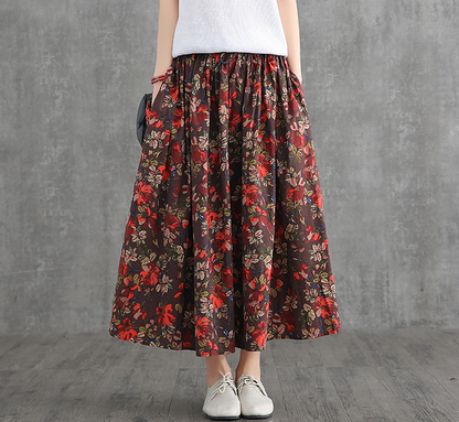 Print Casual Cotton Linen loose fitting Women's Skirts DZA2007131 VPPBUY shop